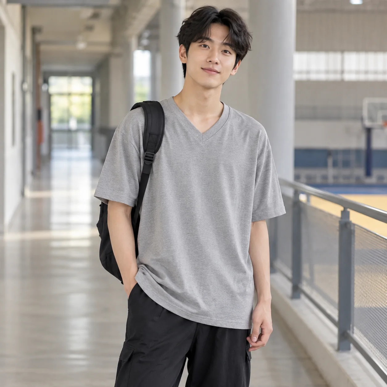 Áo Đồng Phục Lớp Màu Xám, Cổ V, Form Oversize Cho Học Sinh