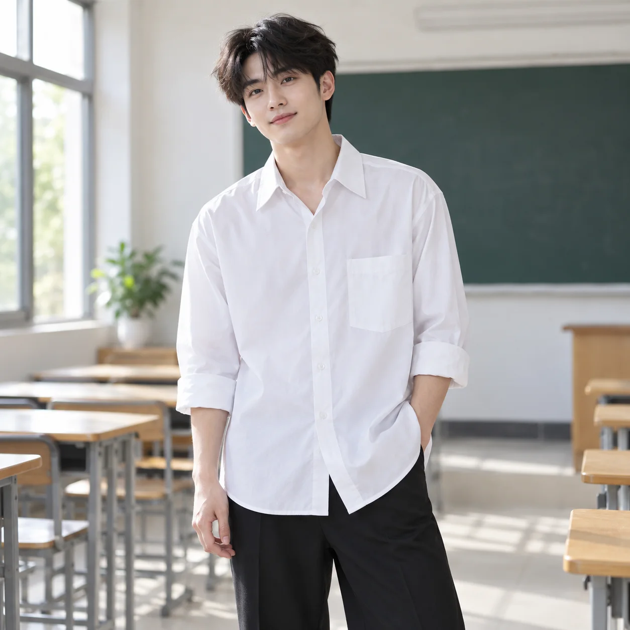 Áo Lớp Sơ Mi Màu Trắng, Form Oversize Cho Học Sinh – Mẫu 2