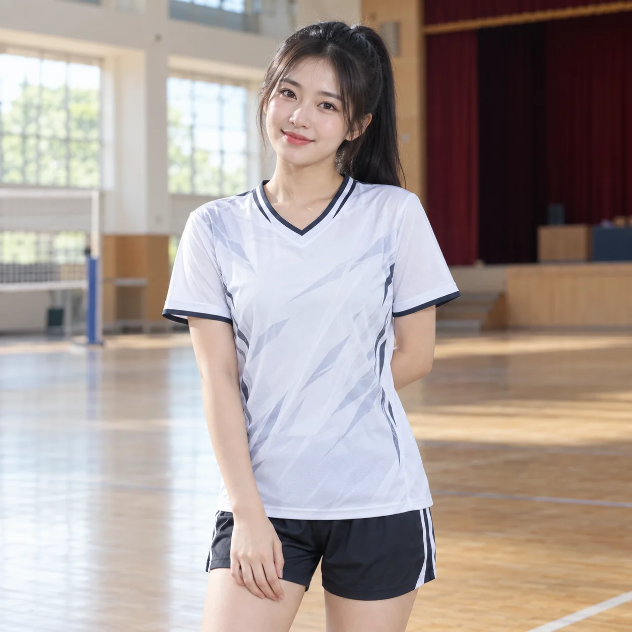Áo Lớp Thể Thao 3D Màu Trắng, Cổ V Cho Học Sinh