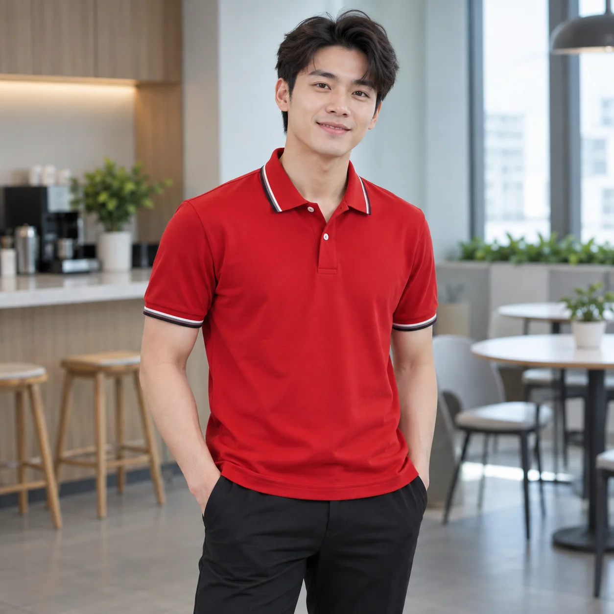 Áo Thun Đồng Phục Công Ty Màu Đỏ, Phối Cổ Cho Nhân Viên