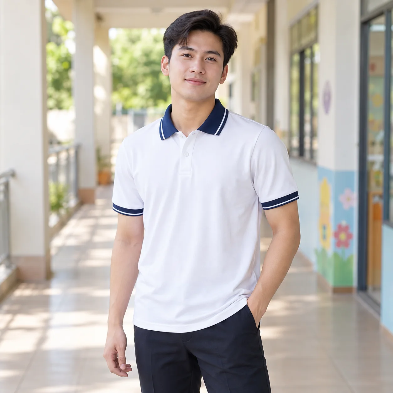 Đồng Phục Mầm Non Màu Trắng, Phối Cổ Cho Trường Học