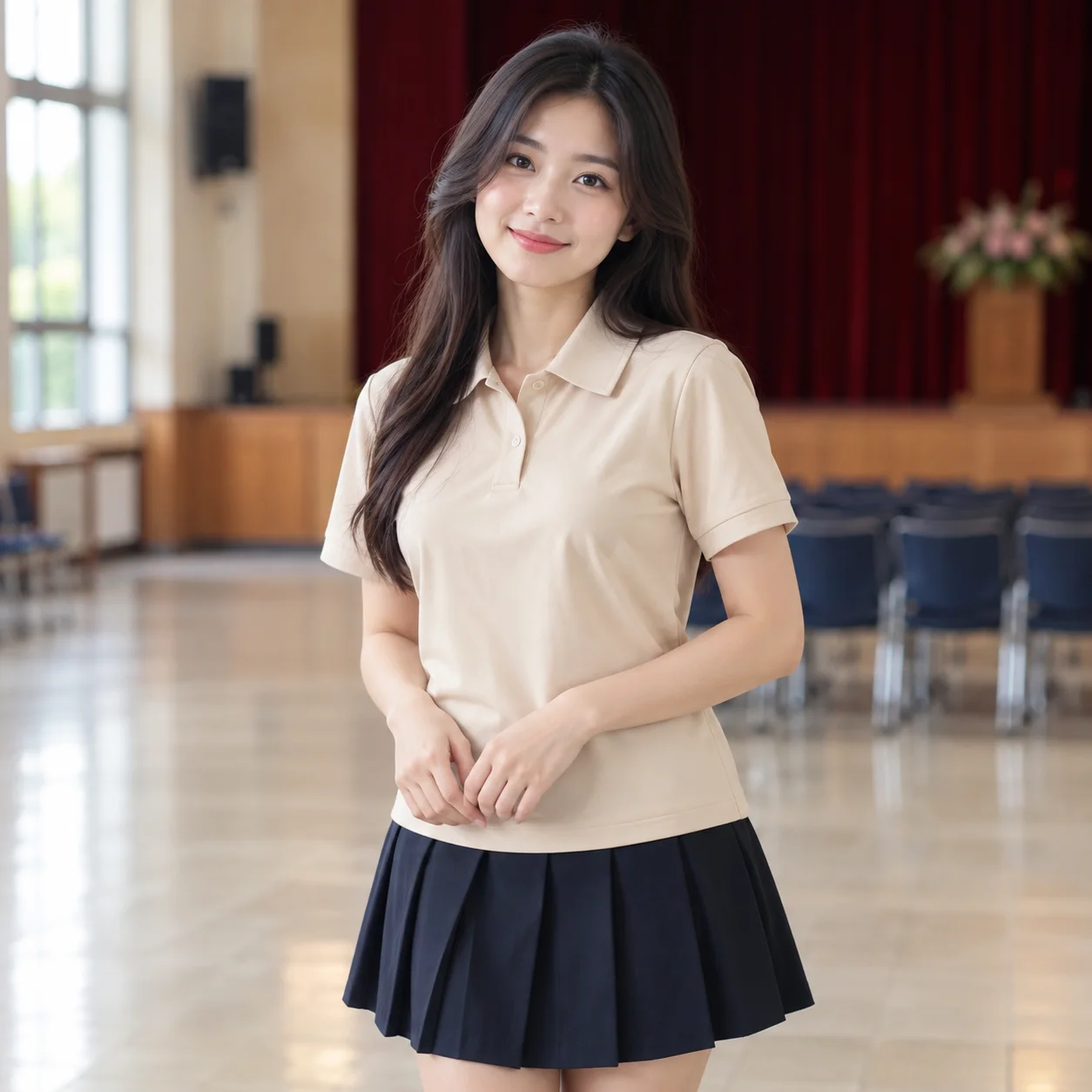 Áo Đồng Phục Học Sinh Màu Be, Cổ Bẻ Cho Trường Học