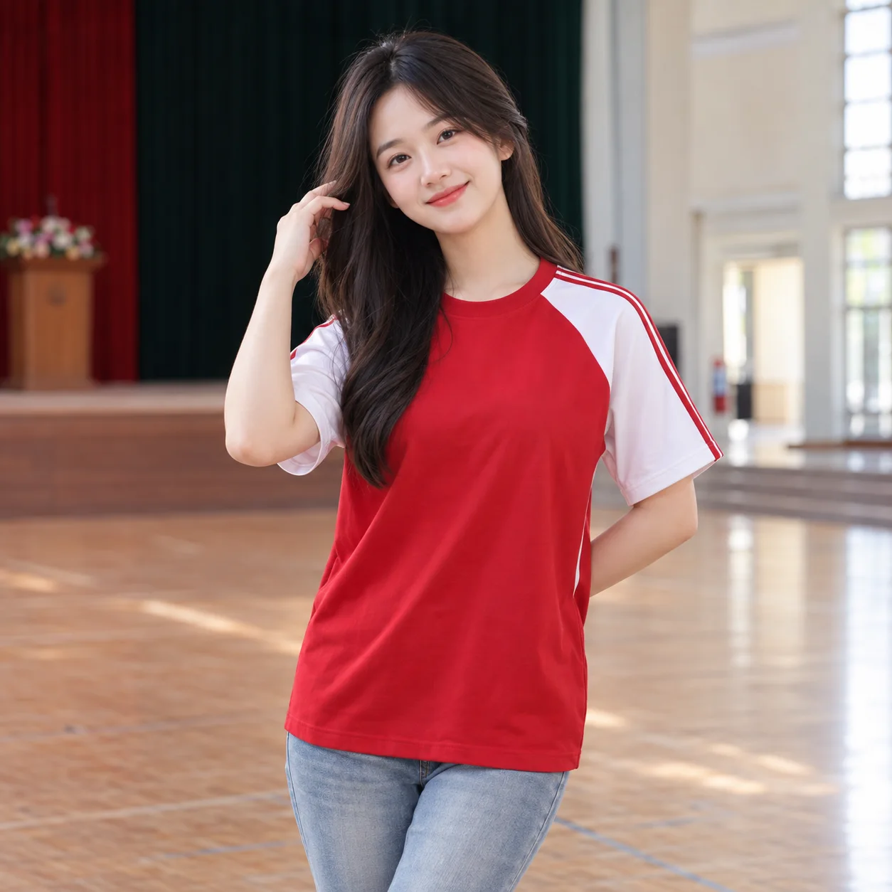 Áo Đồng Phục Lớp Màu Đỏ, Phối Tay Cho Học Sinh – Mẫu 2