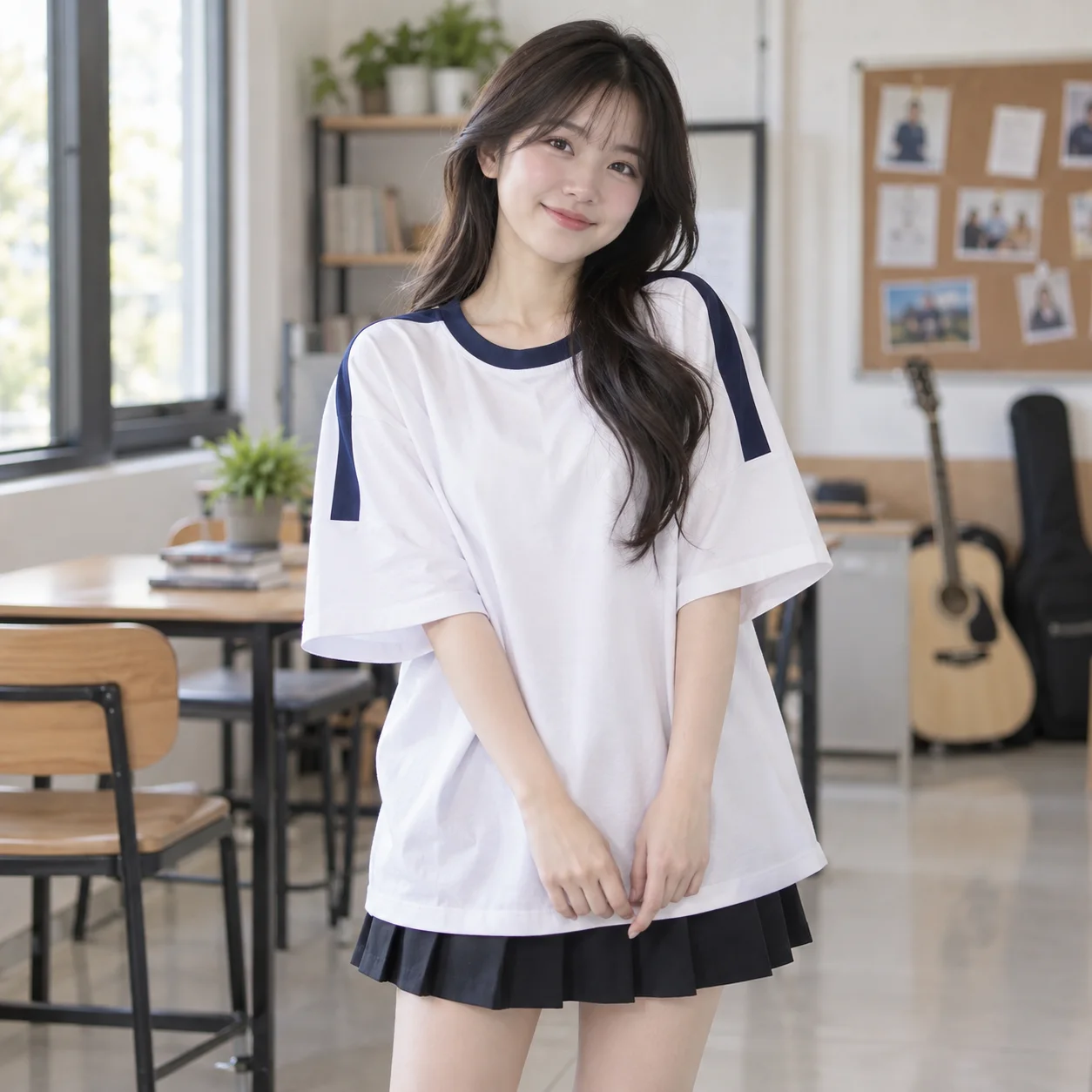 Áo Đồng Phục Lớp Màu Trắng, Form Oversize, Phối Màu Cho Học Sinh