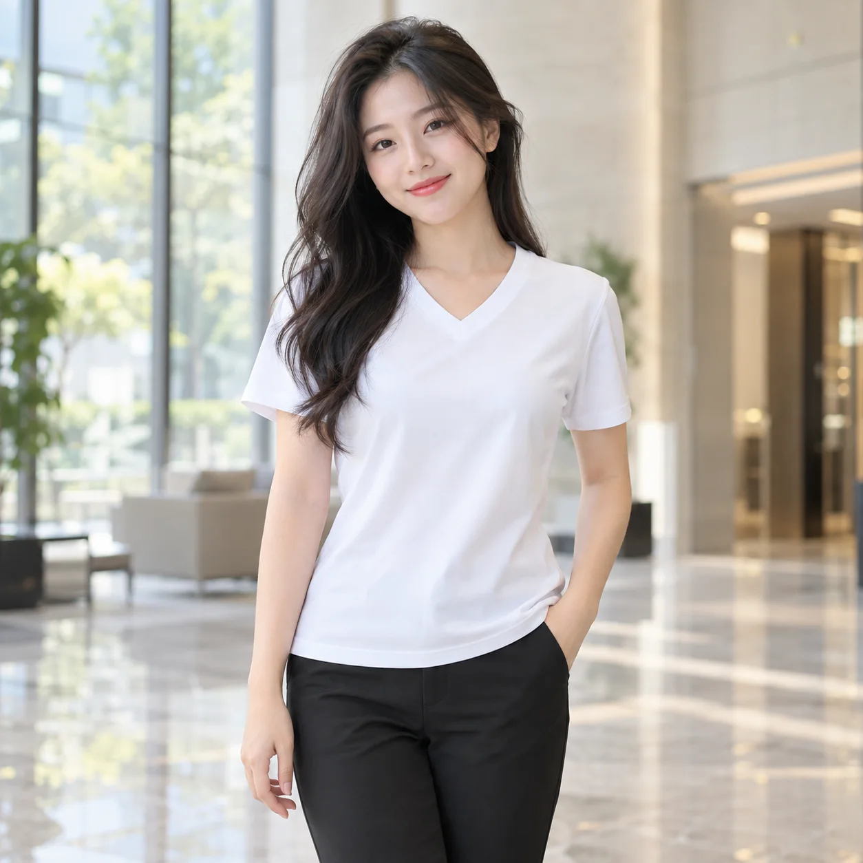 Áo Đồng Phục Theo Yêu Cầu Màu Trắng, Cổ V Cho Tập Thể