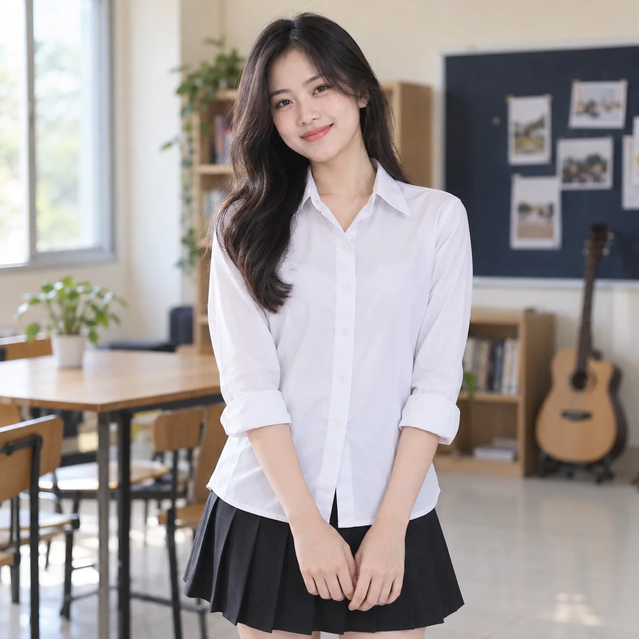 Áo Lớp Sơ Mi Màu Trắng, Cổ Đức Cho Học Sinh