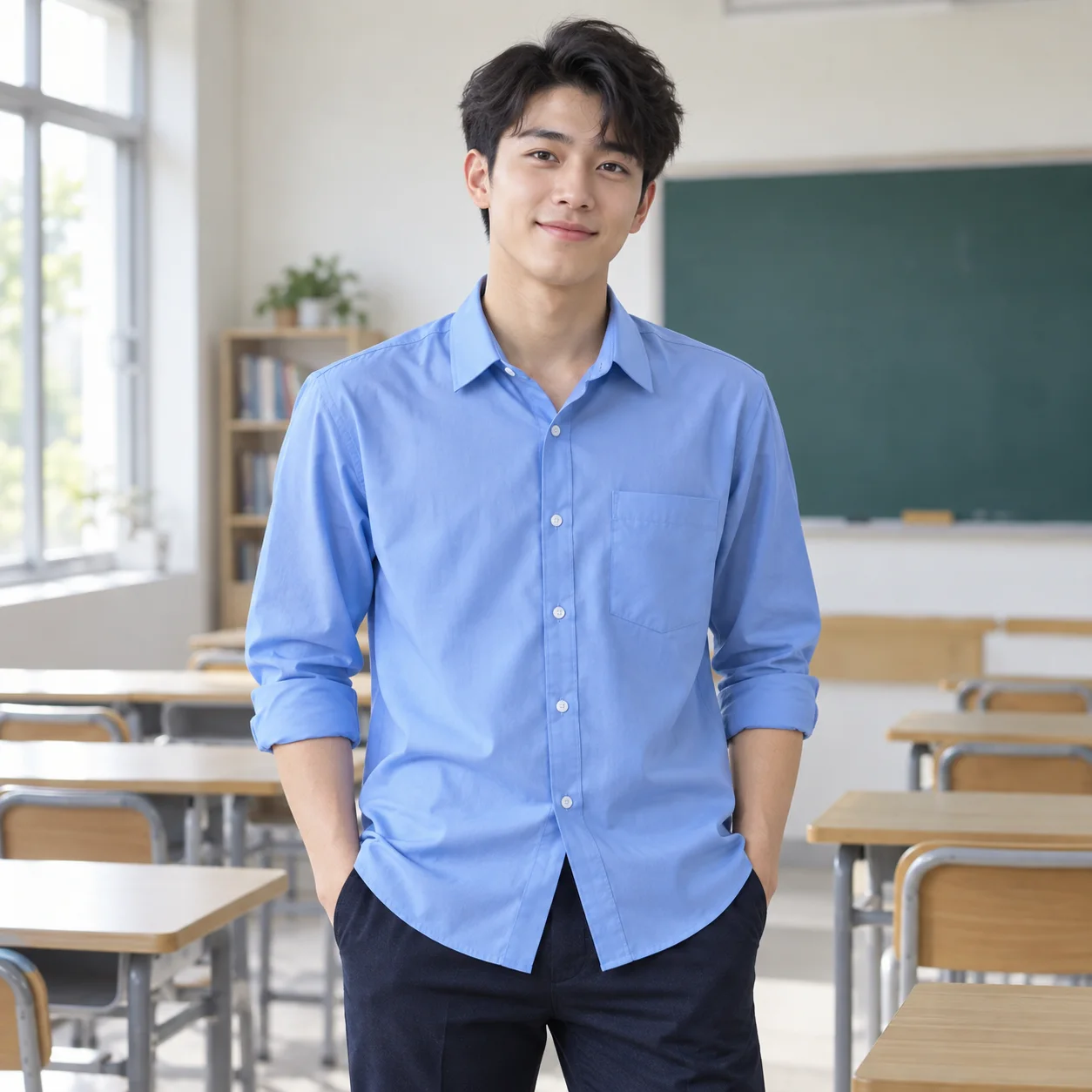Áo Lớp Sơ Mi Màu Xanh Dương Cho Học Sinh