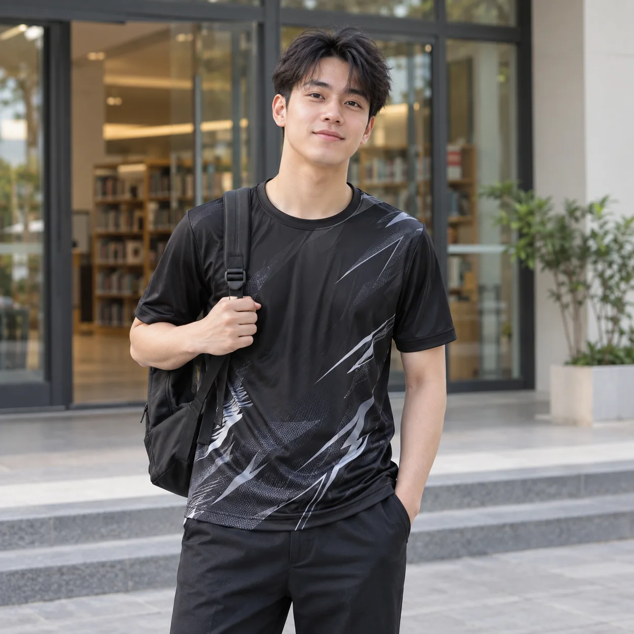 Áo Lớp Thể Thao 3D Màu Đen, Cổ Tròn, In 3D Cho Học Sinh