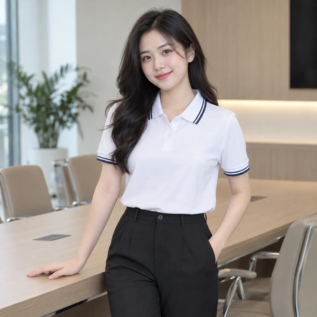 Áo Polo Đồng Phục Công Ty Màu Trắng, Phối Cổ Cho Nhân Viên – Mẫu 1