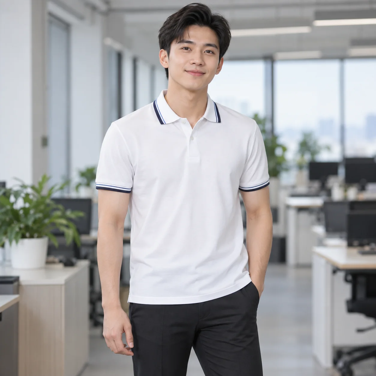 Áo Polo Đồng Phục Công Ty Màu Trắng, Phối Cổ Cho Nhân Viên – Mẫu 2