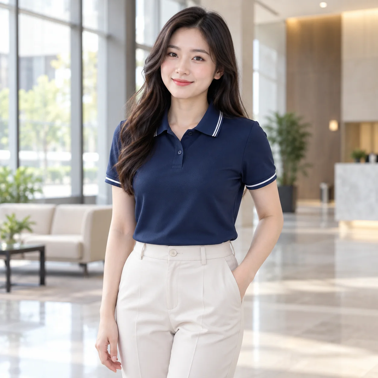 Áo Polo Đồng Phục Công Ty Màu Xanh Than, Cổ Bẻ, Phối Cổ Cho Nhân Viên