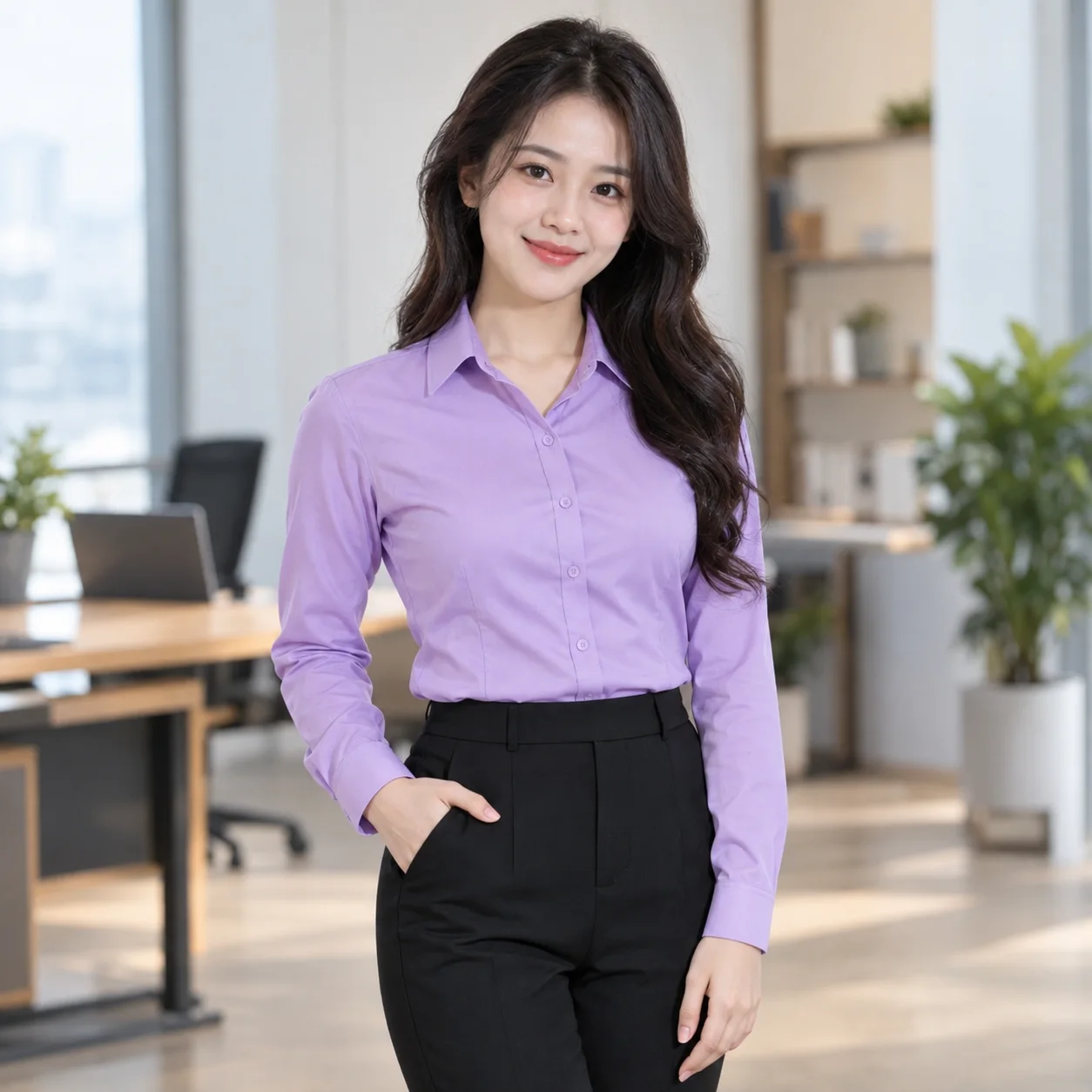 Áo Sơ Mi Đồng Phục Công Sở Màu Tím Cho Nhân Viên – Mẫu 1