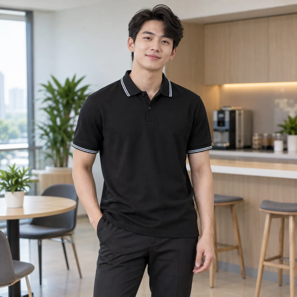 Áo Thun Đồng Phục Công Ty Màu Đen, Phối Cổ Cho Nhân Viên