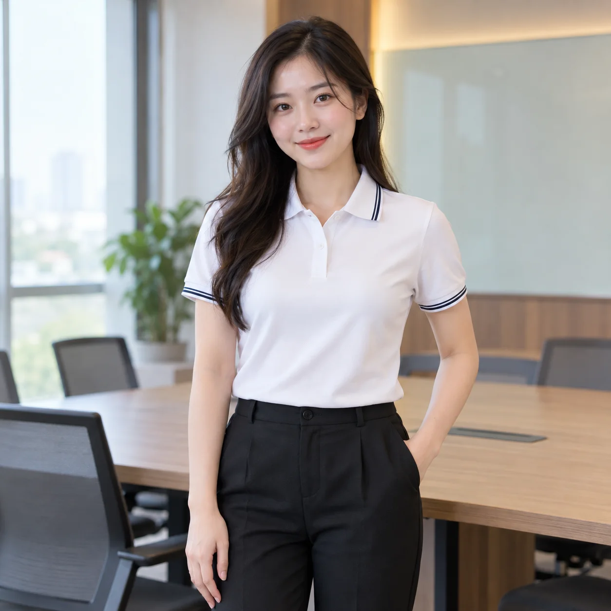 Áo Thun Đồng Phục Công Ty Màu Trắng, Cổ Đức, Phối Cổ Cho Nhân Viên