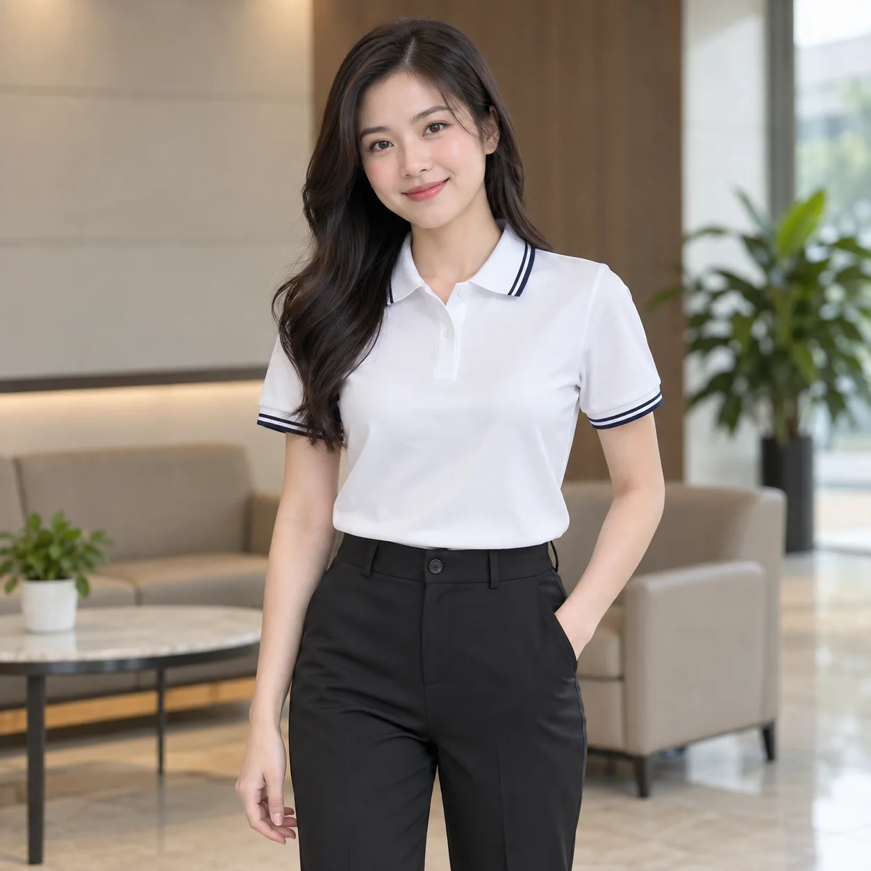 Áo Thun Đồng Phục Công Ty Màu Trắng, Phối Cổ Cho Nhân Viên – Mẫu 2