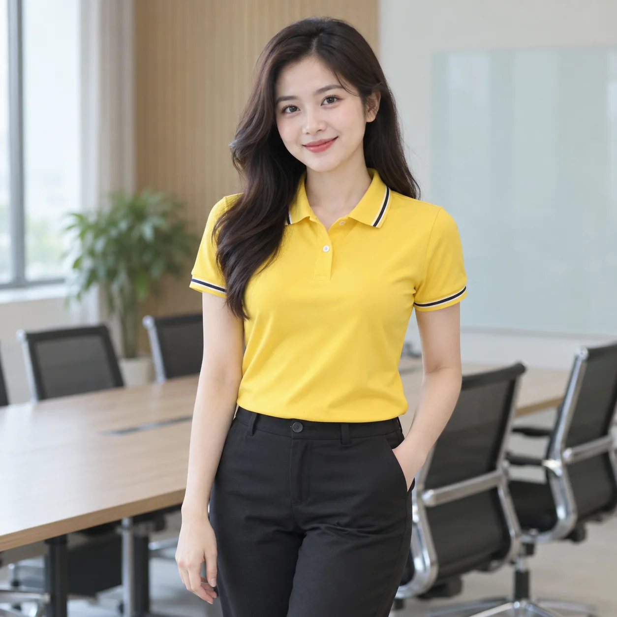 Áo Thun Đồng Phục Công Ty Màu Vàng, Phối Cổ Cho Nhân Viên