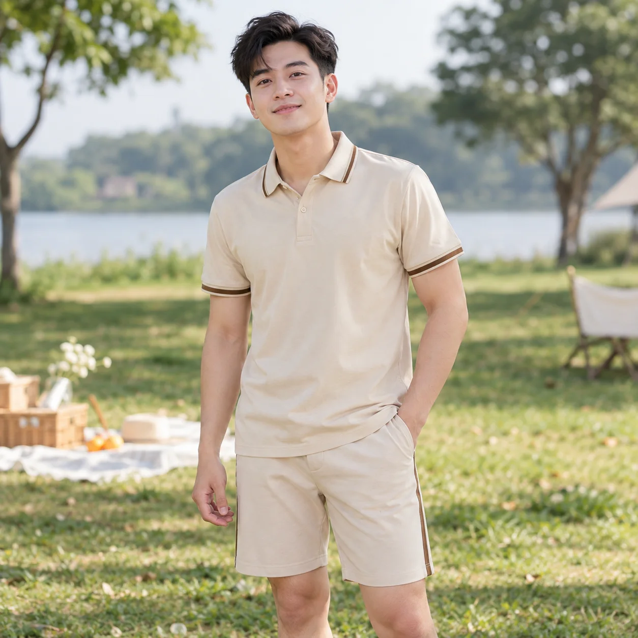 Áo Váy Đồng Phục Gia Đình Màu Be, Cổ Bẻ, Phối Màu Cho Chuyến Đi Chung