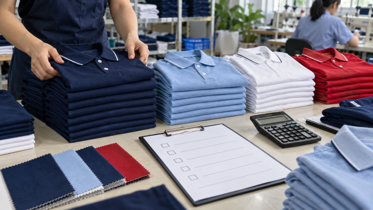 Các lô áo polo được phân nhóm để tính số lượng và chi phí đồng phục