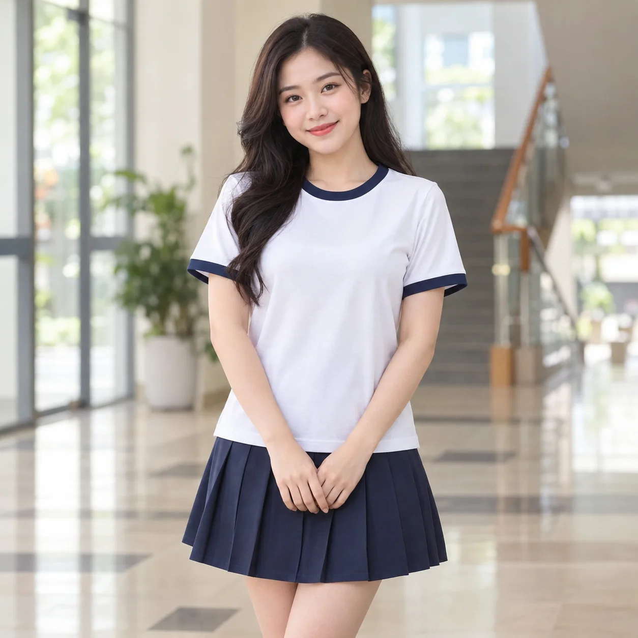 Đồng Phục Mầm Non Màu Trắng, Cổ Tròn, Phối Cổ Cho Trường Học – Mẫu 1