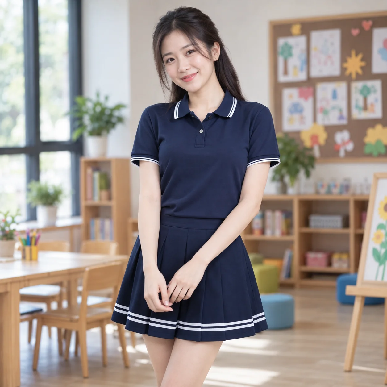 Đồng Phục Mầm Non Màu Xanh Than Cho Trường Học – Mẫu 1