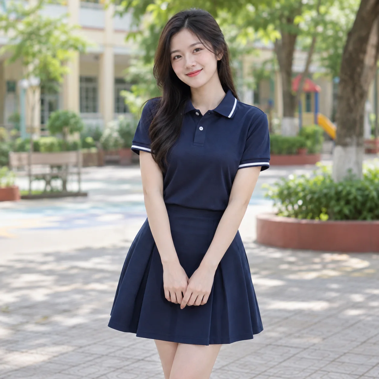 Đồng Phục Mầm Non Màu Xanh Than Cho Trường Học – Mẫu 2