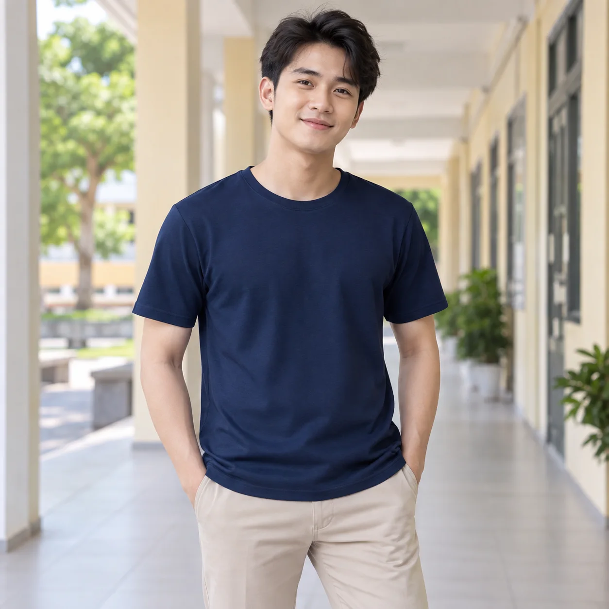 Đồng Phục Mầm Non Màu Xanh Than, Cổ Tròn Cho Trường Học
