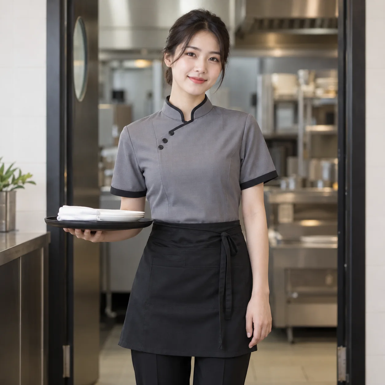 Đồng Phục Nhà Hàng Màu Xám, Phối Cổ Cho Nhân Viên Phục Vụ