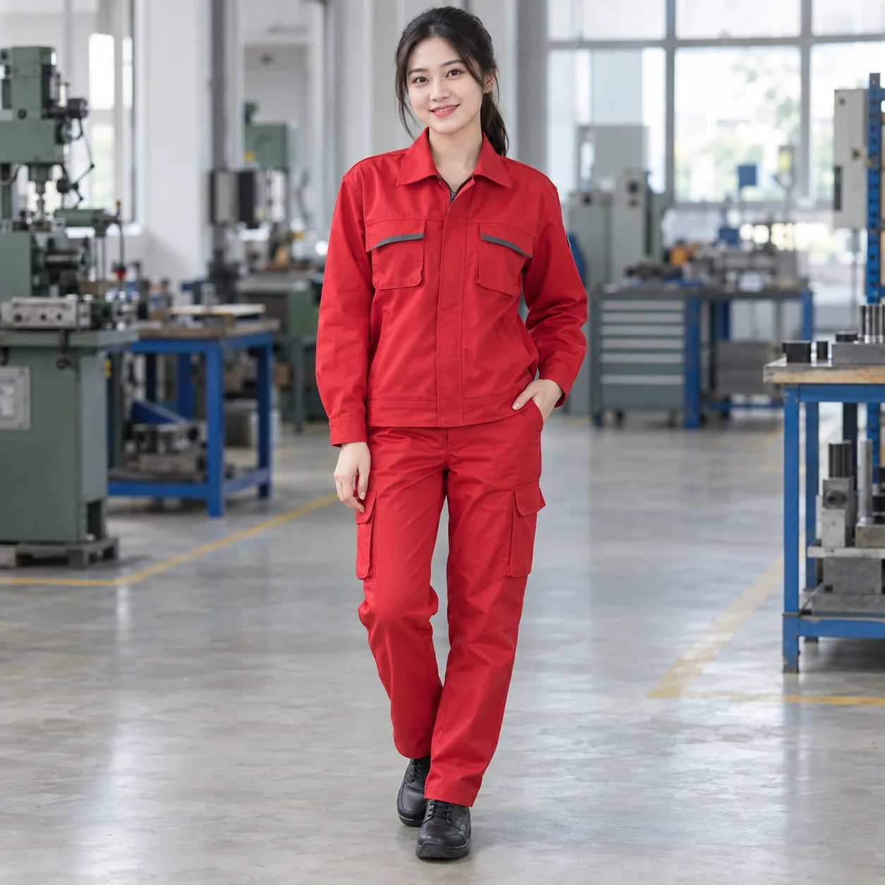 Quần Áo Bảo Hộ Lao Động Màu Đỏ Cho Công Nhân – Mẫu 1