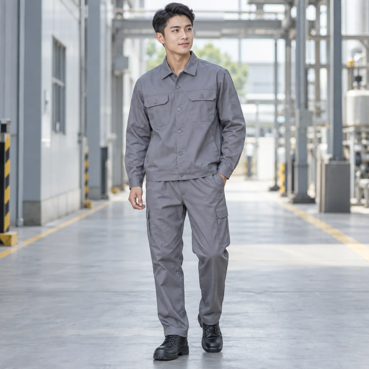 Quần Áo Bảo Hộ Lao Động Màu Xám Cho Công Nhân – Mẫu 1