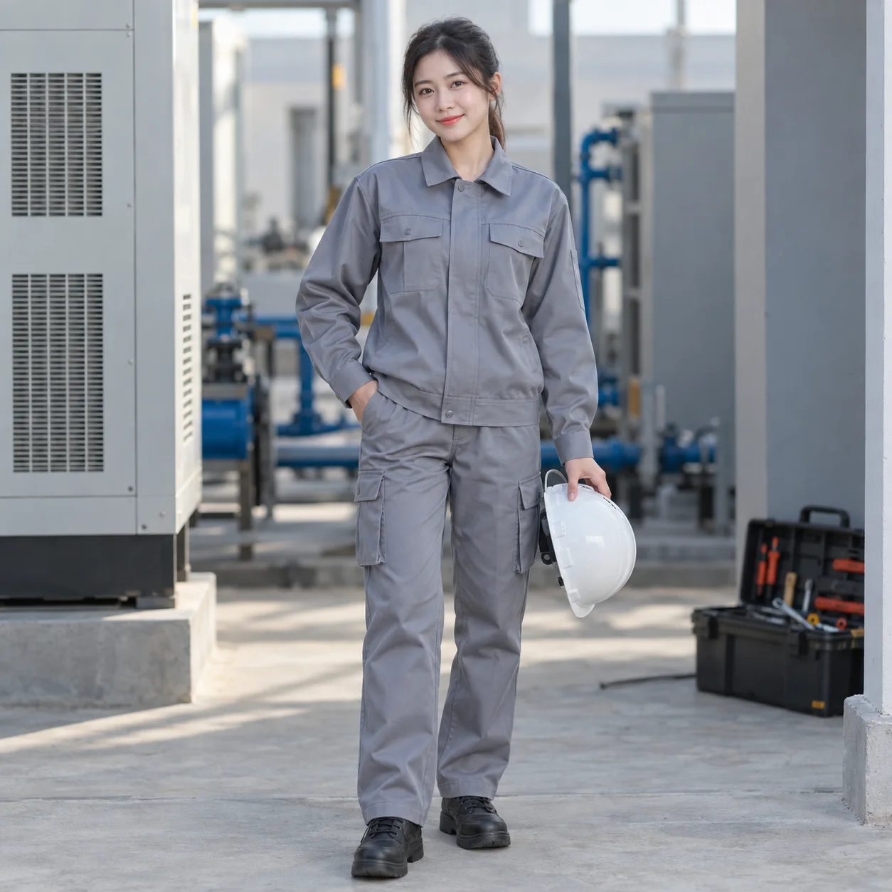Quần Áo Bảo Hộ Lao Động Màu Xám Cho Công Nhân – Mẫu 2