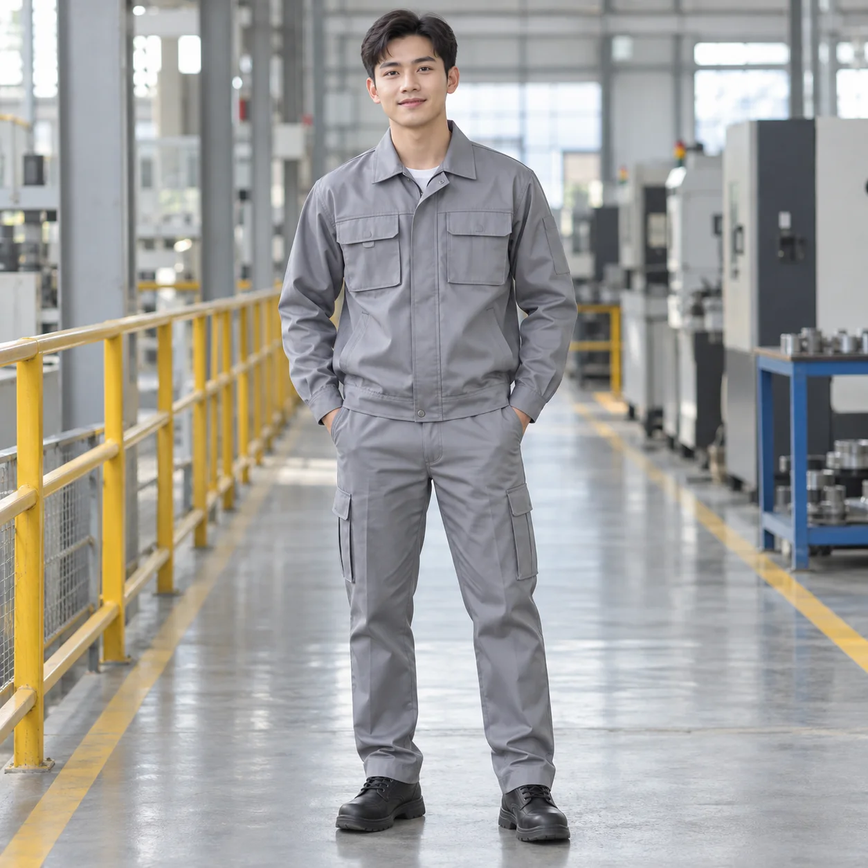 Quần Áo Bảo Hộ Lao Động Màu Xám Cho Công Nhân – Mẫu 3